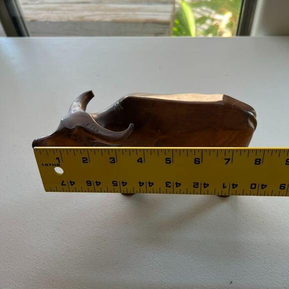 Vintage Water Buffalo Small Wood Figurine Sculpture Hand Carved 6" High - Picture 11 of 15